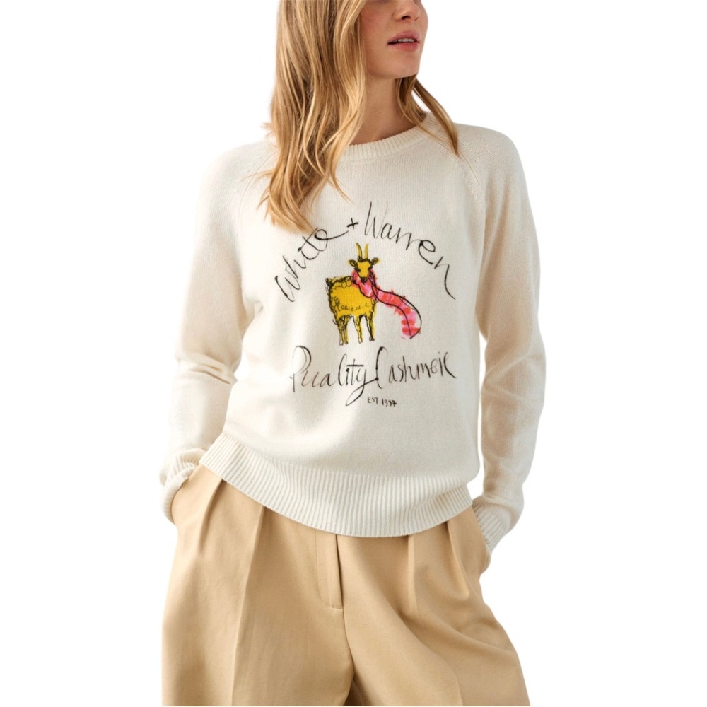 White + Warren Cream Sweater with Playful Graphic